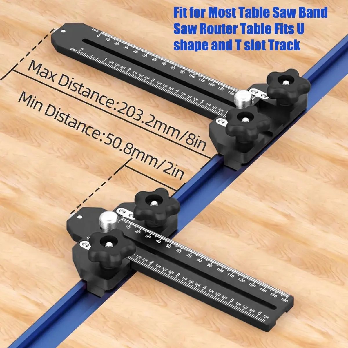 Fast Thin Ripping Guide for Table Saw, Precise Repetitive Narrow Cuts, Adjustable Thin Rip Jig Fits 3/4" x 3/8" T-Track & Miter Slot, Band Saw & Router Table Compatible